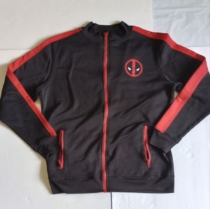 Deadpool Large light zip up light jacket. Red and Black